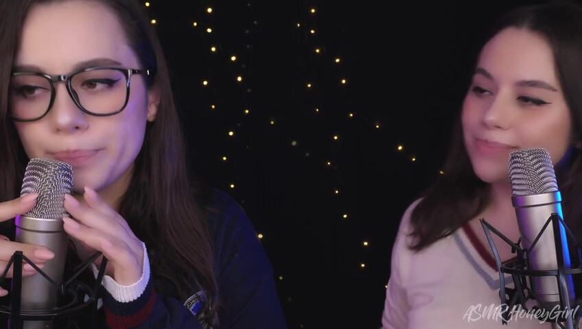 ASMR Honeygirl - Two girlfriends lick ears! One is shy, the other likes it