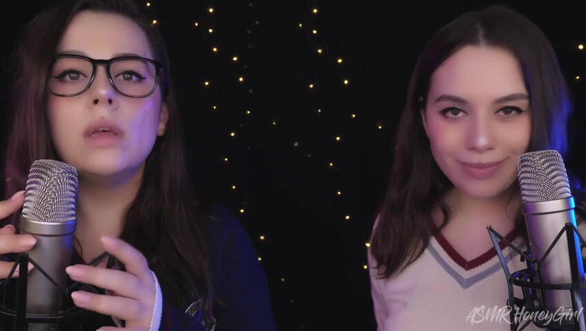 ASMR Honeygirl - Two girlfriends lick ears! One is shy, the other likes it