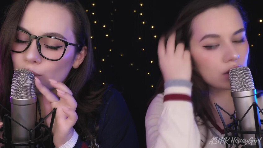 ASMR Honeygirl - Two girlfriends lick ears! One is shy, the other likes it