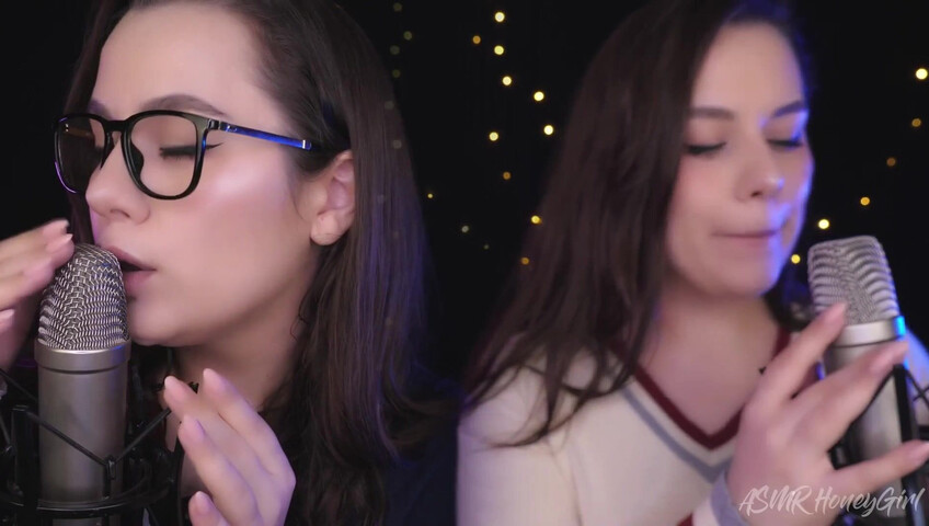 ASMR Honeygirl - Two girlfriends lick ears! One is shy, the other likes it