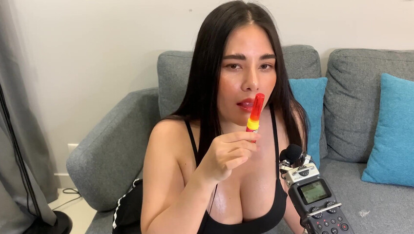 ASMR Wan - ASMR licking Push Pop and diamond ring - Oiled Boobs