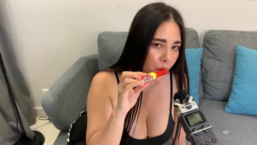 ASMR Wan - ASMR licking Push Pop and diamond ring - Oiled Boobs