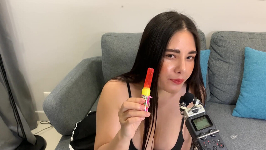 ASMR Wan - ASMR licking Push Pop and diamond ring - Oiled Boobs