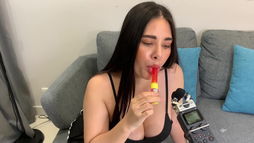 ASMR Wan - ASMR licking Push Pop and diamond ring - Oiled Boobs