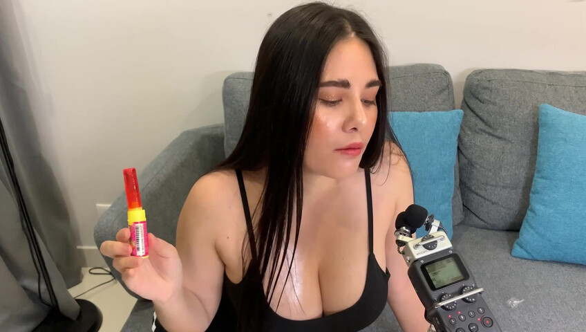ASMR Wan - ASMR licking Push Pop and diamond ring - Oiled Boobs