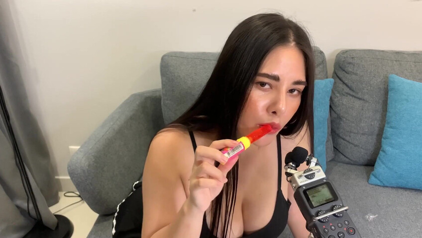 ASMR Wan - ASMR licking Push Pop and diamond ring - Oiled Boobs