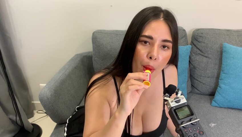 ASMR Wan - ASMR licking Push Pop and diamond ring - Oiled Boobs