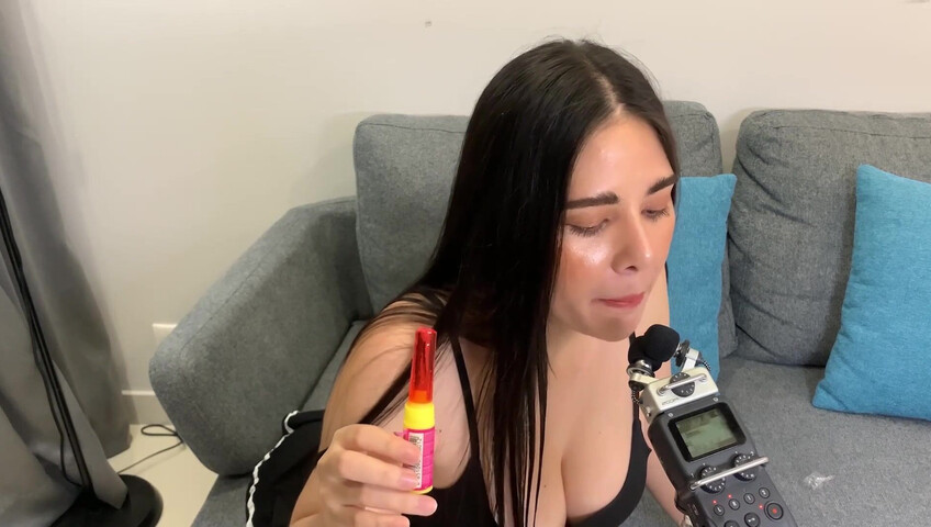 ASMR Wan - ASMR licking Push Pop and diamond ring - Oiled Boobs