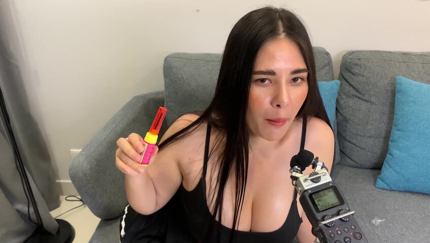 ASMR Wan - ASMR licking Push Pop and diamond ring - Oiled Boobs