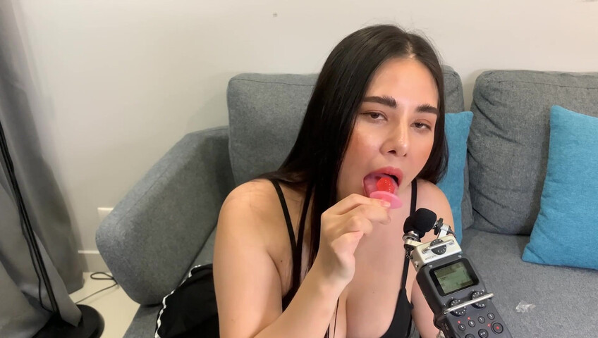 ASMR Wan - ASMR licking Push Pop and diamond ring - Oiled Boobs