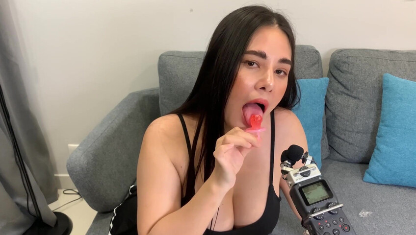 ASMR Wan - ASMR licking Push Pop and diamond ring - Oiled Boobs