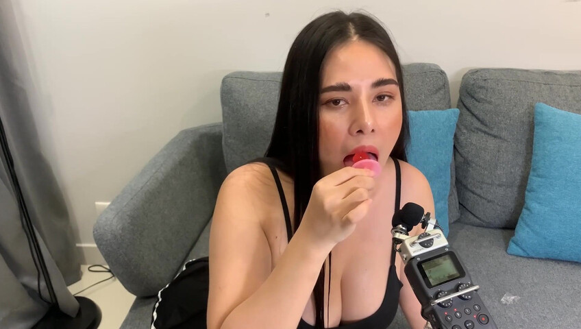 ASMR Wan - ASMR licking Push Pop and diamond ring - Oiled Boobs