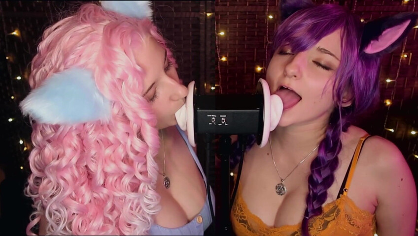 AftynRose ASMR - Twin Kittens intense ahegao ear eating