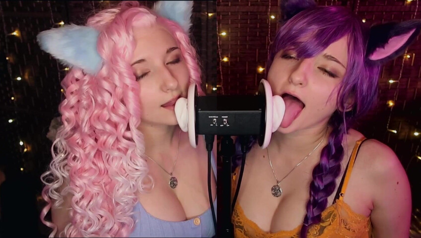 AftynRose ASMR - Twin Kittens intense ahegao ear eating