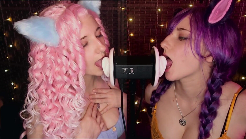 AftynRose ASMR - Twin Kittens intense ahegao ear eating