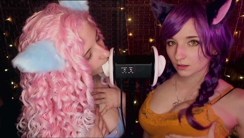 AftynRose ASMR - Twin Kittens intense ahegao ear eating
