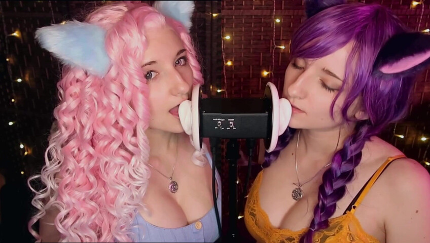 AftynRose ASMR - Twin Kittens intense ahegao ear eating