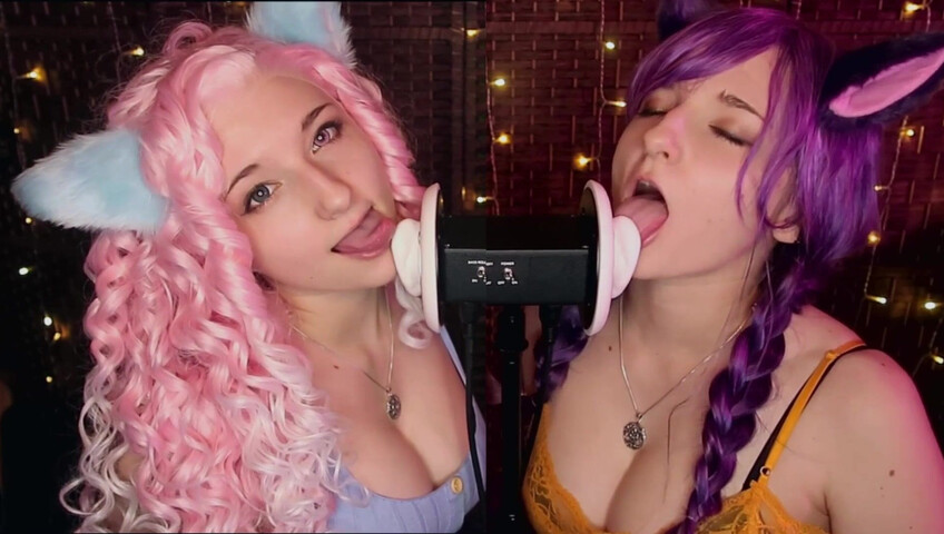 AftynRose ASMR - Twin Kittens intense ahegao ear eating