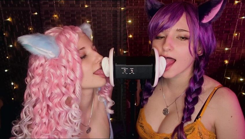 AftynRose ASMR - Twin Kittens intense ahegao ear eating