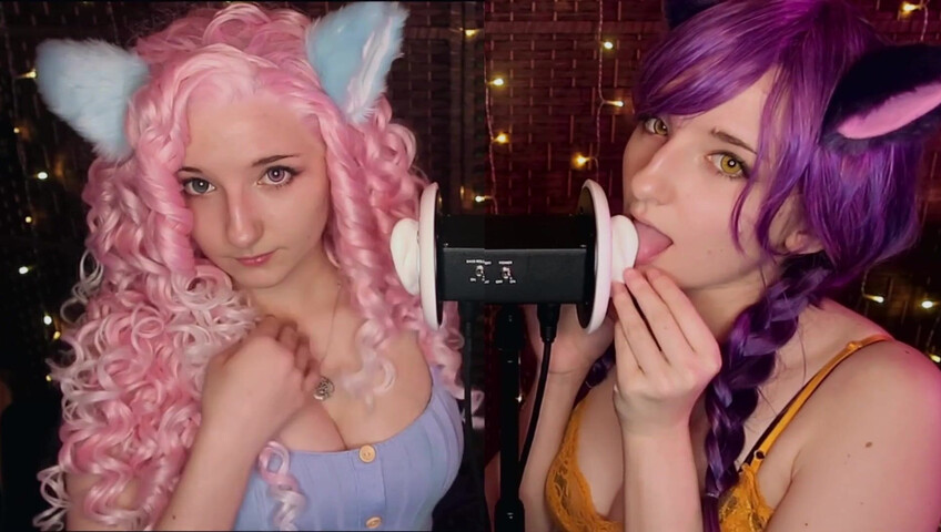 AftynRose ASMR - Twin Kittens intense ahegao ear eating