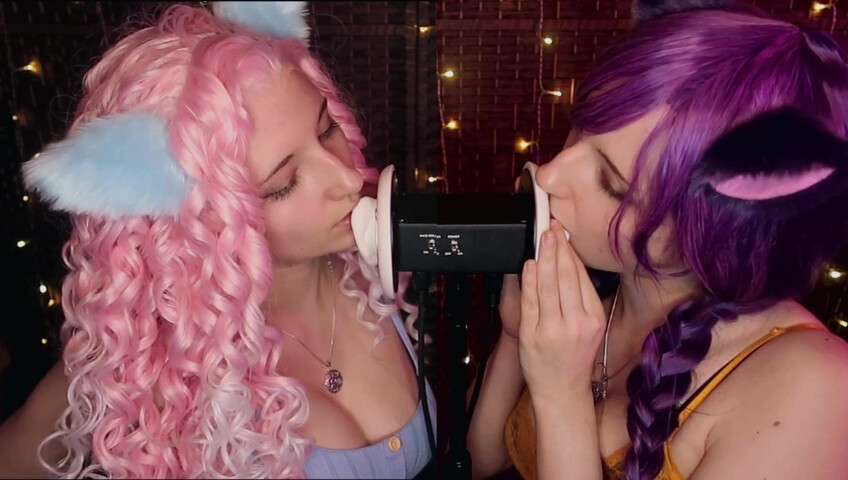 AftynRose ASMR - Twin Kittens intense ahegao ear eating