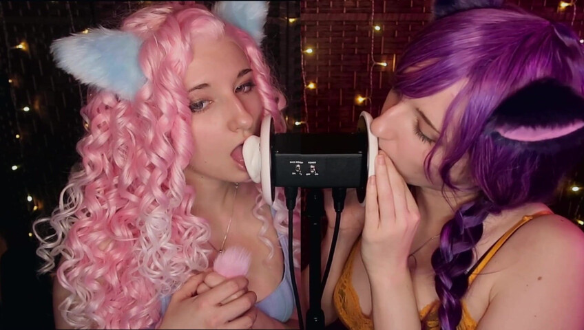 AftynRose ASMR - Twin Kittens intense ahegao ear eating