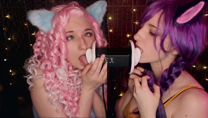 AftynRose ASMR - Twin Kittens intense ahegao ear eating