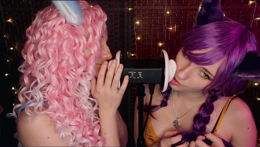 AftynRose ASMR - Twin Kittens intense ahegao ear eating