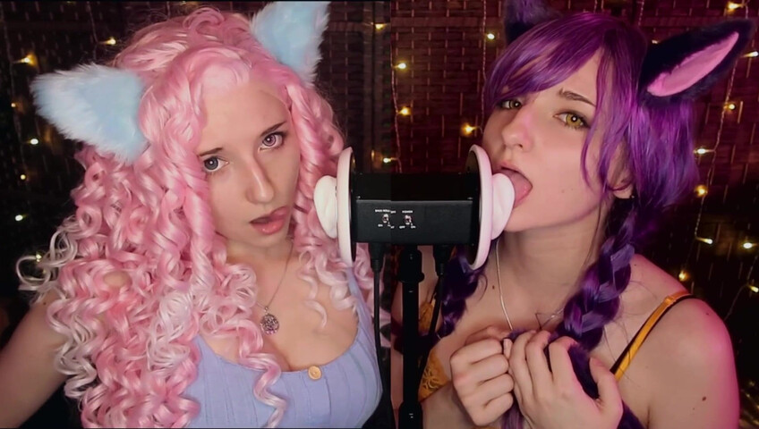 AftynRose ASMR - Twin Kittens intense ahegao ear eating