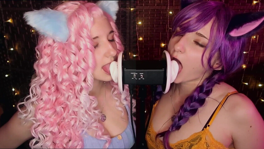 AftynRose ASMR - Twin Kittens intense ahegao ear eating