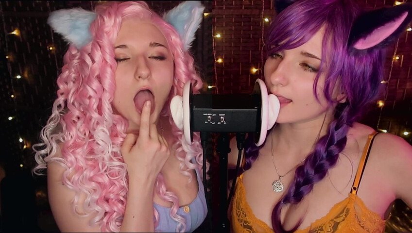 AftynRose ASMR - Twin Kittens intense ahegao ear eating