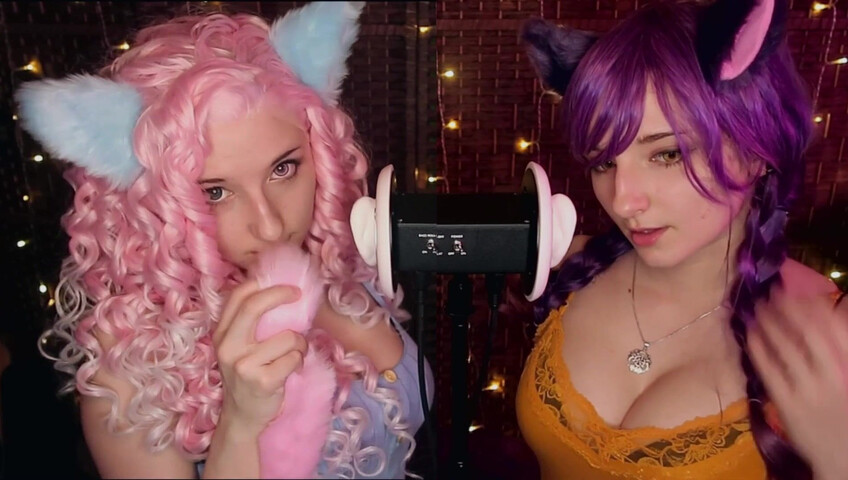 AftynRose ASMR - Twin Kittens intense ahegao ear eating
