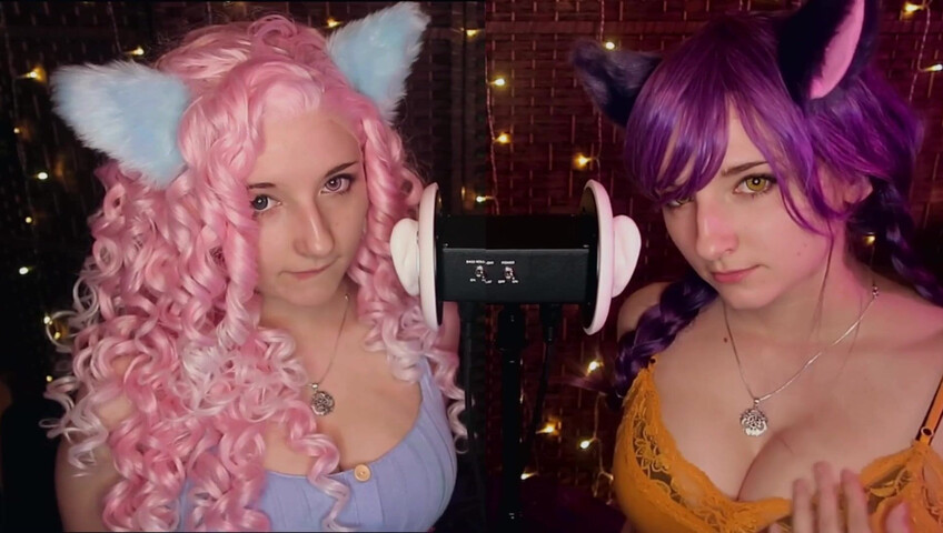 AftynRose ASMR - Twin Kittens intense ahegao ear eating