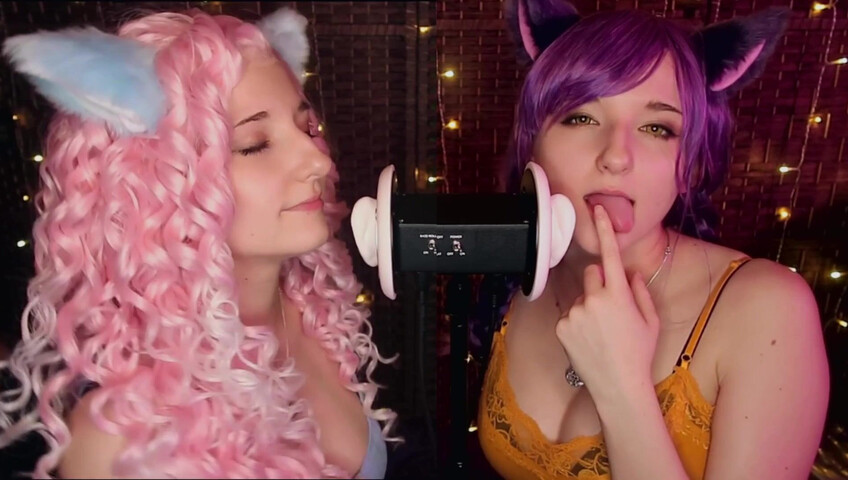 AftynRose ASMR - Twin Kittens intense ahegao ear eating