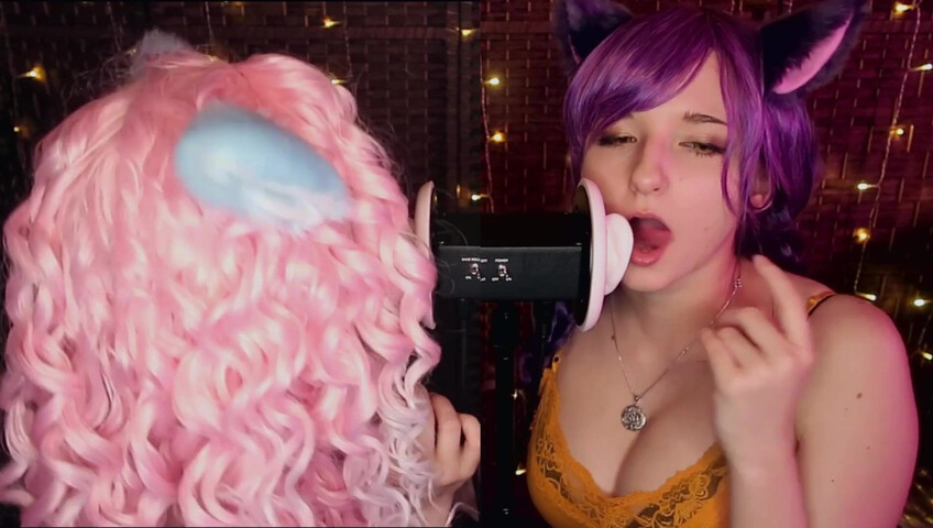 AftynRose ASMR - Twin Kittens intense ahegao ear eating
