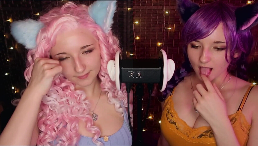 AftynRose ASMR - Twin Kittens intense ahegao ear eating
