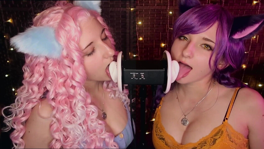 AftynRose ASMR - Twin Kittens intense ahegao ear eating