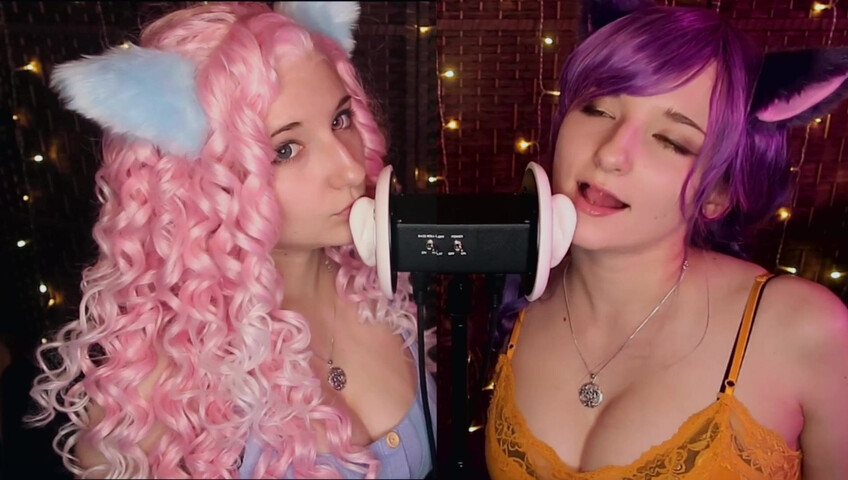 AftynRose ASMR - Twin Kittens intense ahegao ear eating