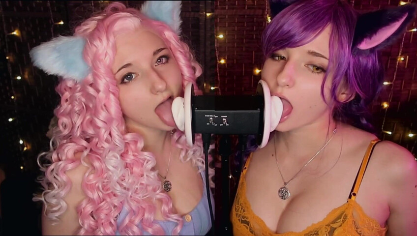 AftynRose ASMR - Twin Kittens intense ahegao ear eating