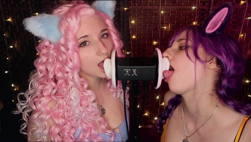 AftynRose ASMR - Twin Kittens intense ahegao ear eating