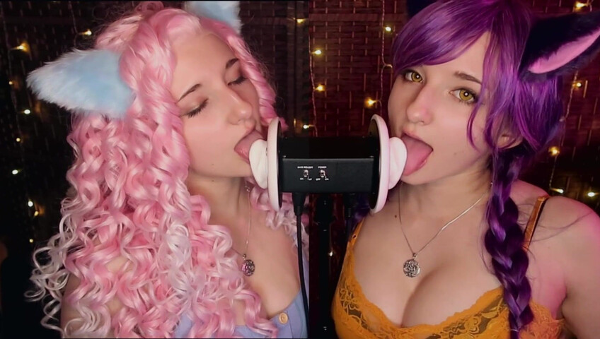 AftynRose ASMR - Twin Kittens intense ahegao ear eating
