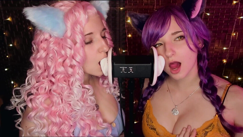 AftynRose ASMR - Twin Kittens intense ahegao ear eating