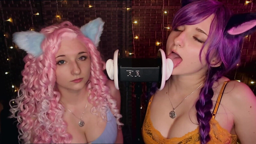 AftynRose ASMR - Twin Kittens intense ahegao ear eating