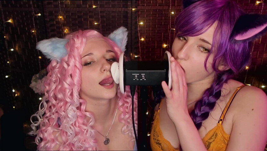 AftynRose ASMR - Twin Kittens intense ahegao ear eating