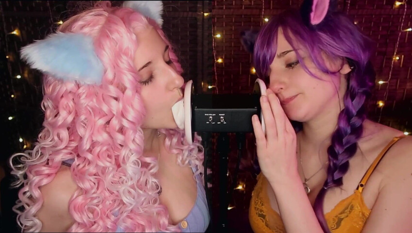 AftynRose ASMR - Twin Kittens intense ahegao ear eating
