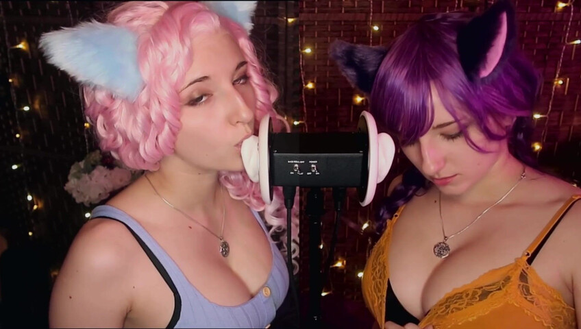AftynRose ASMR - Twin Kittens intense ahegao ear eating