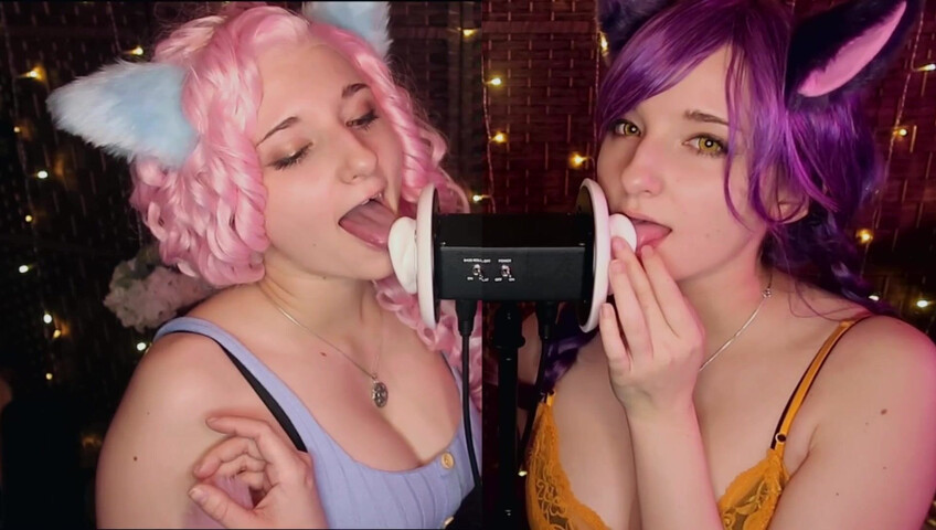 AftynRose ASMR - Twin Kittens intense ahegao ear eating