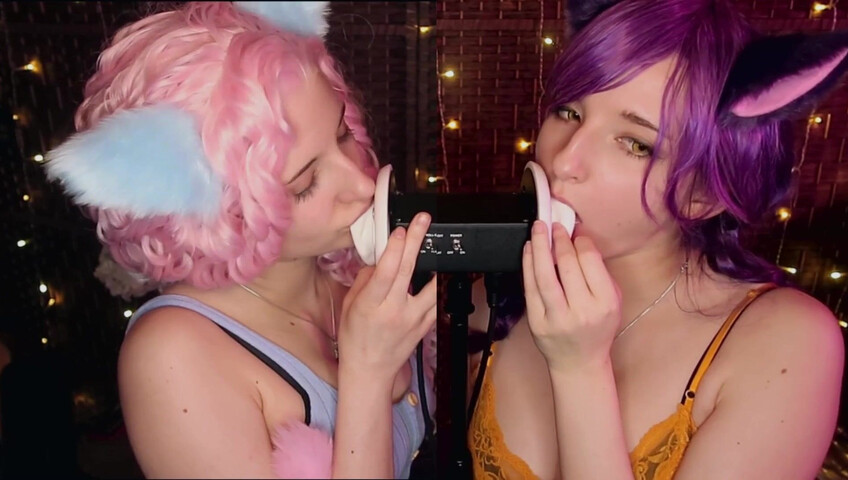 AftynRose ASMR - Twin Kittens intense ahegao ear eating