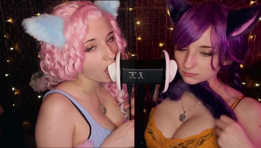 AftynRose ASMR - Twin Kittens intense ahegao ear eating
