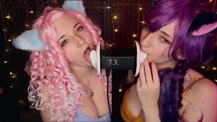 AftynRose ASMR - Twin Kittens intense ahegao ear eating